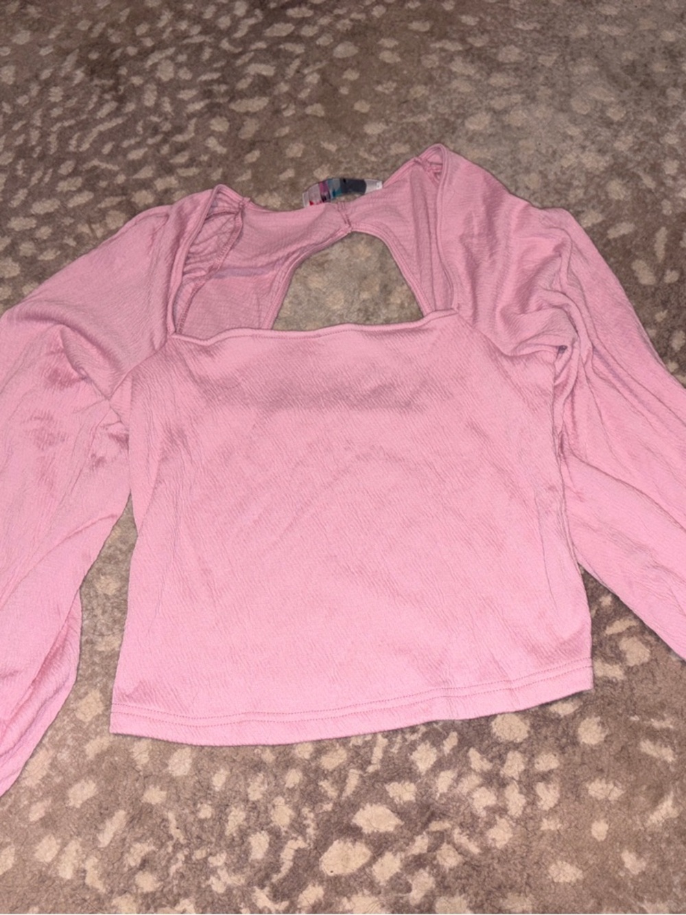 Women's Pink Long-Sleeve Square Neck Top with Keyhole Back